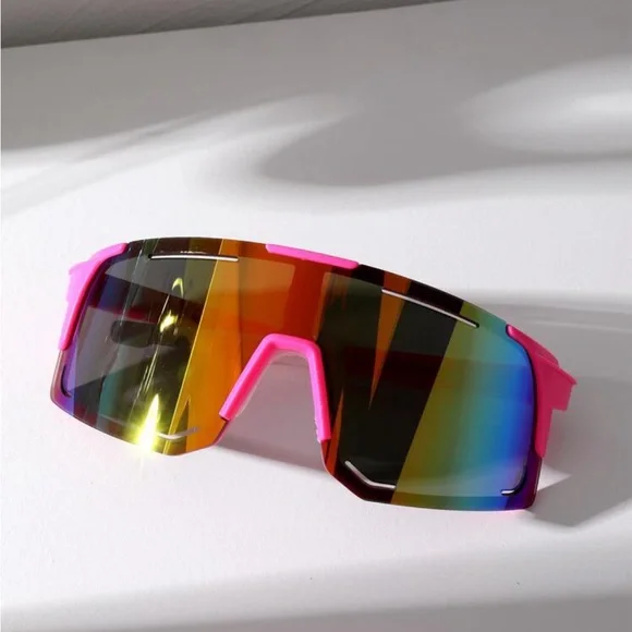 Neon Pink and White Flat Top Multicolor Mirror Polarized Sunglasses OS New - Picture 2 of 5